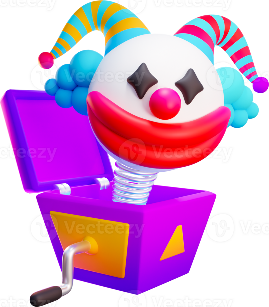 A clown in a purple box with a red nose png