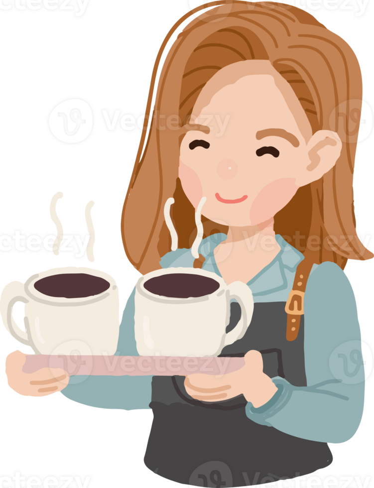 cute flat style woman girl barista in uniform serving coffee png