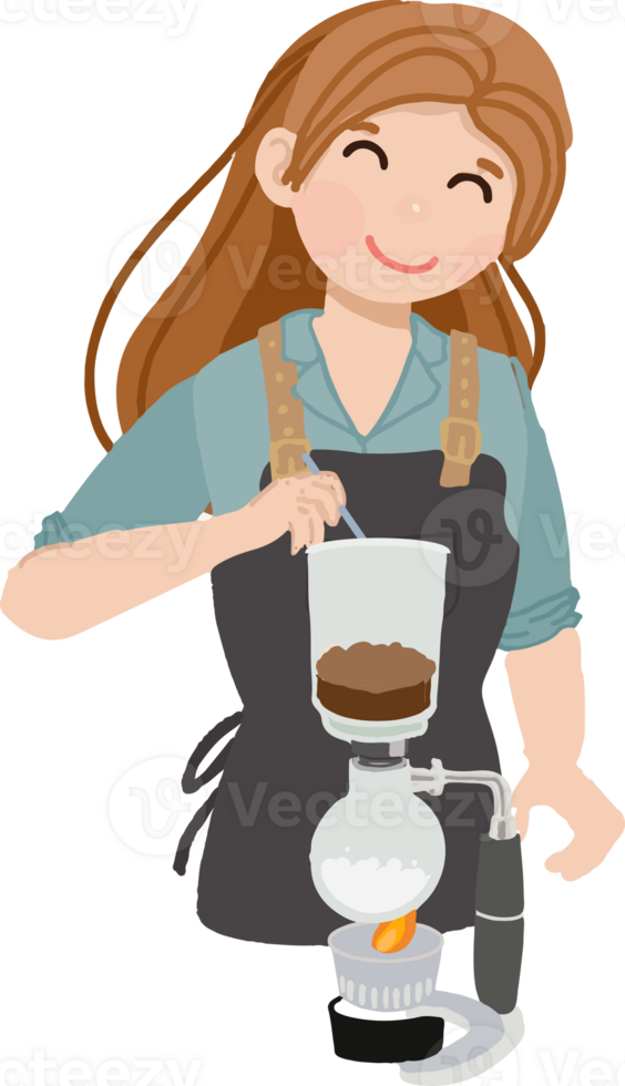 cute flat style woman girl barista in uniform making coffee using syphon png