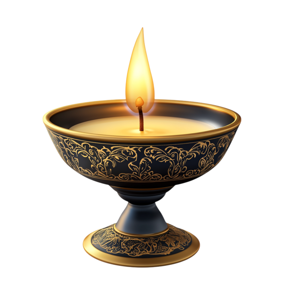 Black and Gold Decorative Oil Lamp with Flickering Flame png