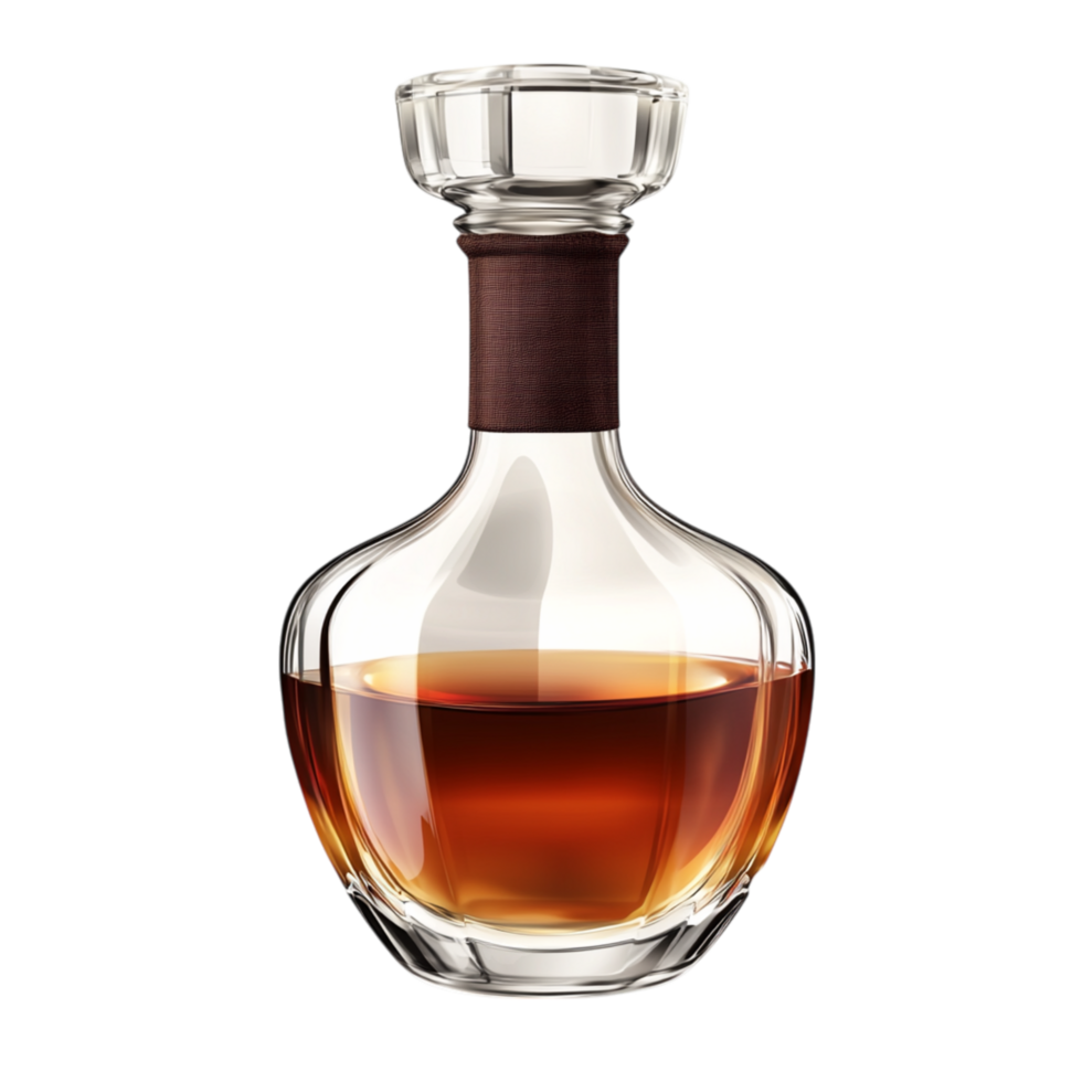 Luxury Glass Whiskey Decanter with Rh Brown Liquor and Sophated Style png