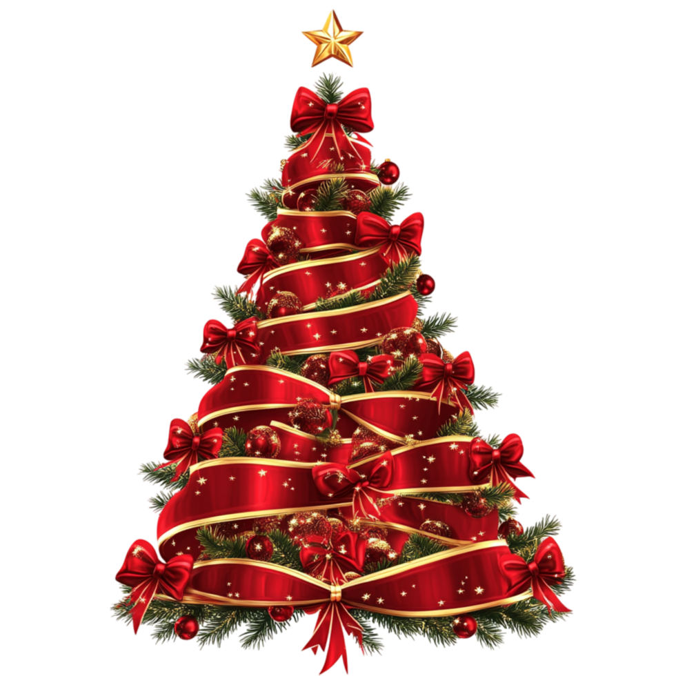 Beautiful Christmas Tree with Red Ornaments and Twinkling Lights png