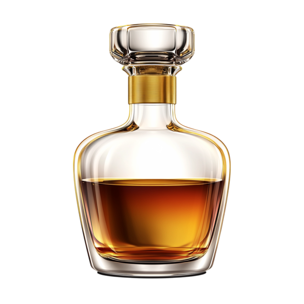 High End Whiskey Decanter with Premium Glass and Golden Whiskey png