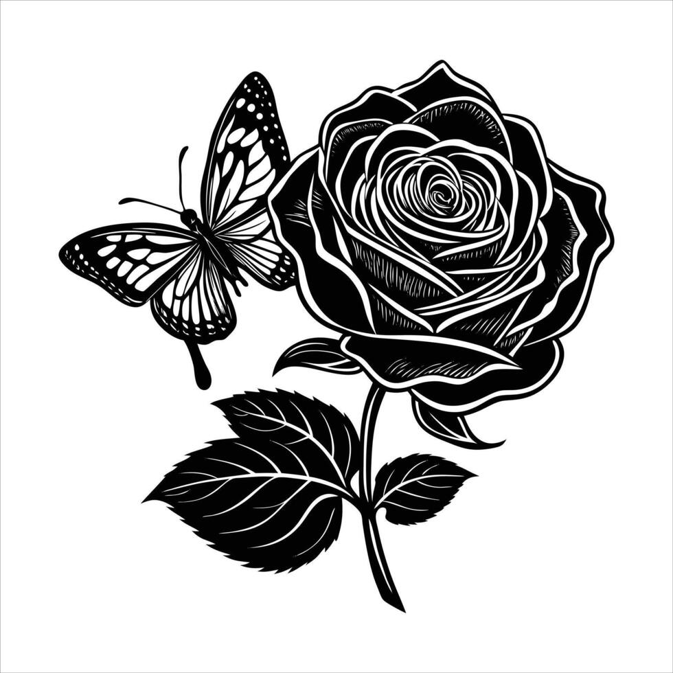 Beautiful Rose With Butterfly vector