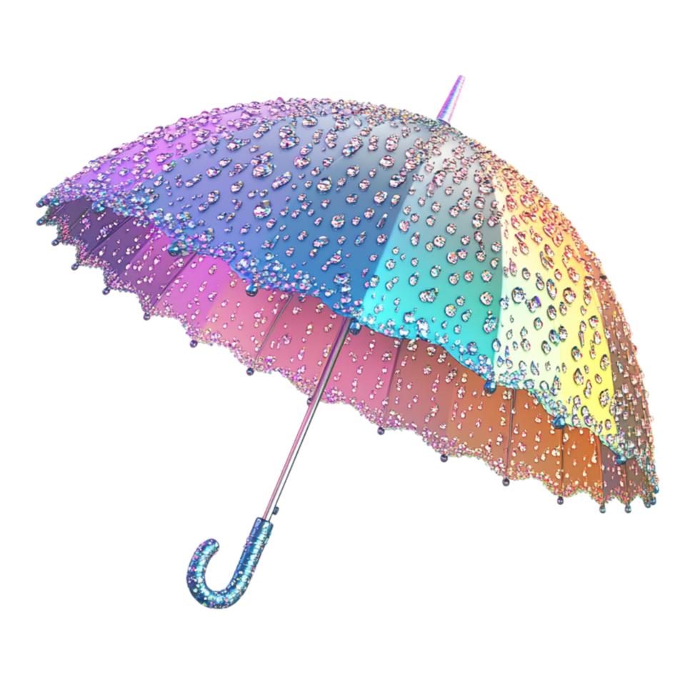 Glittering Pastel Rainbow Umbrella with Elegant Lace Details png