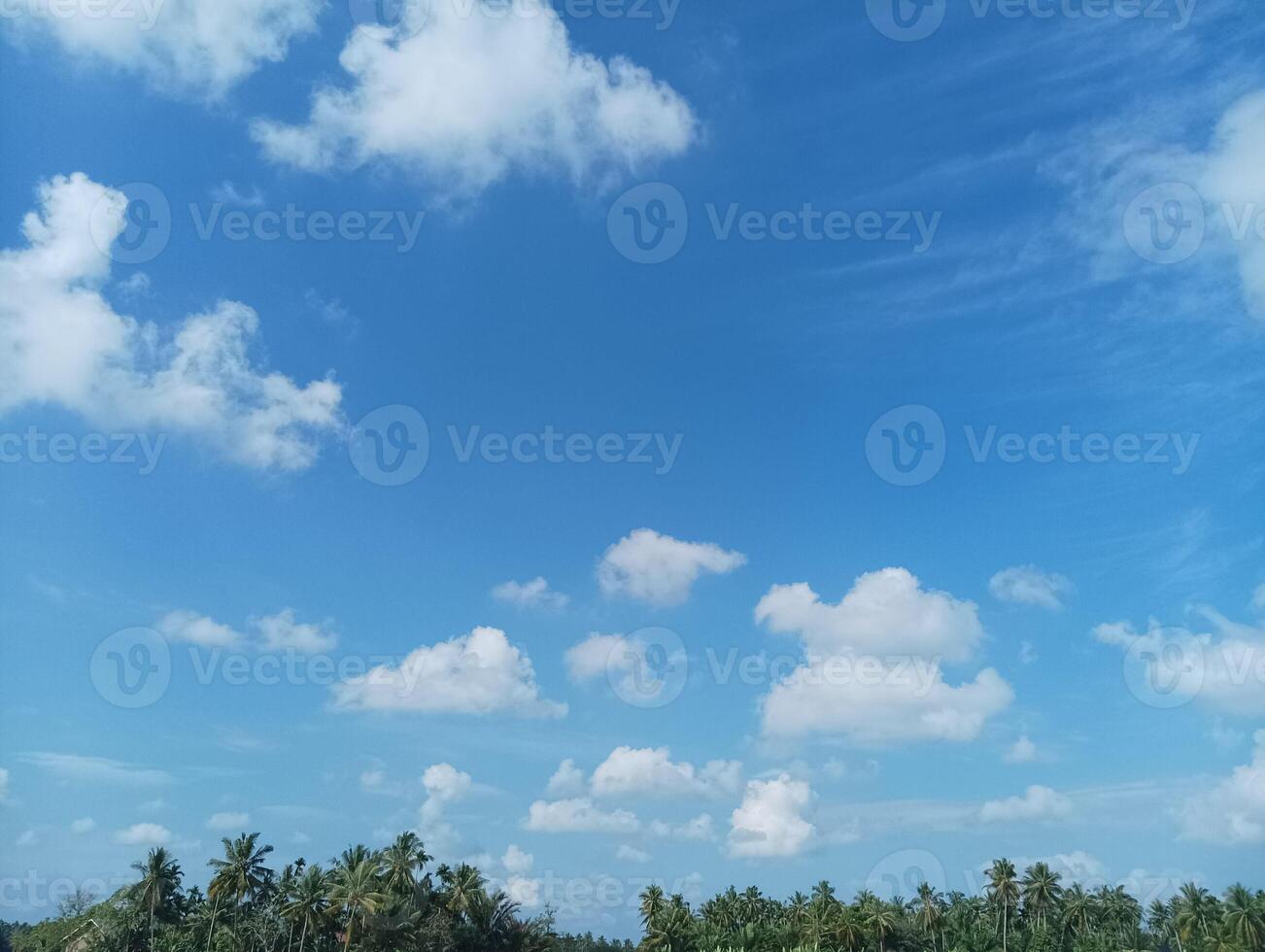 Bright Blue Sky with Fluffy Clouds photo