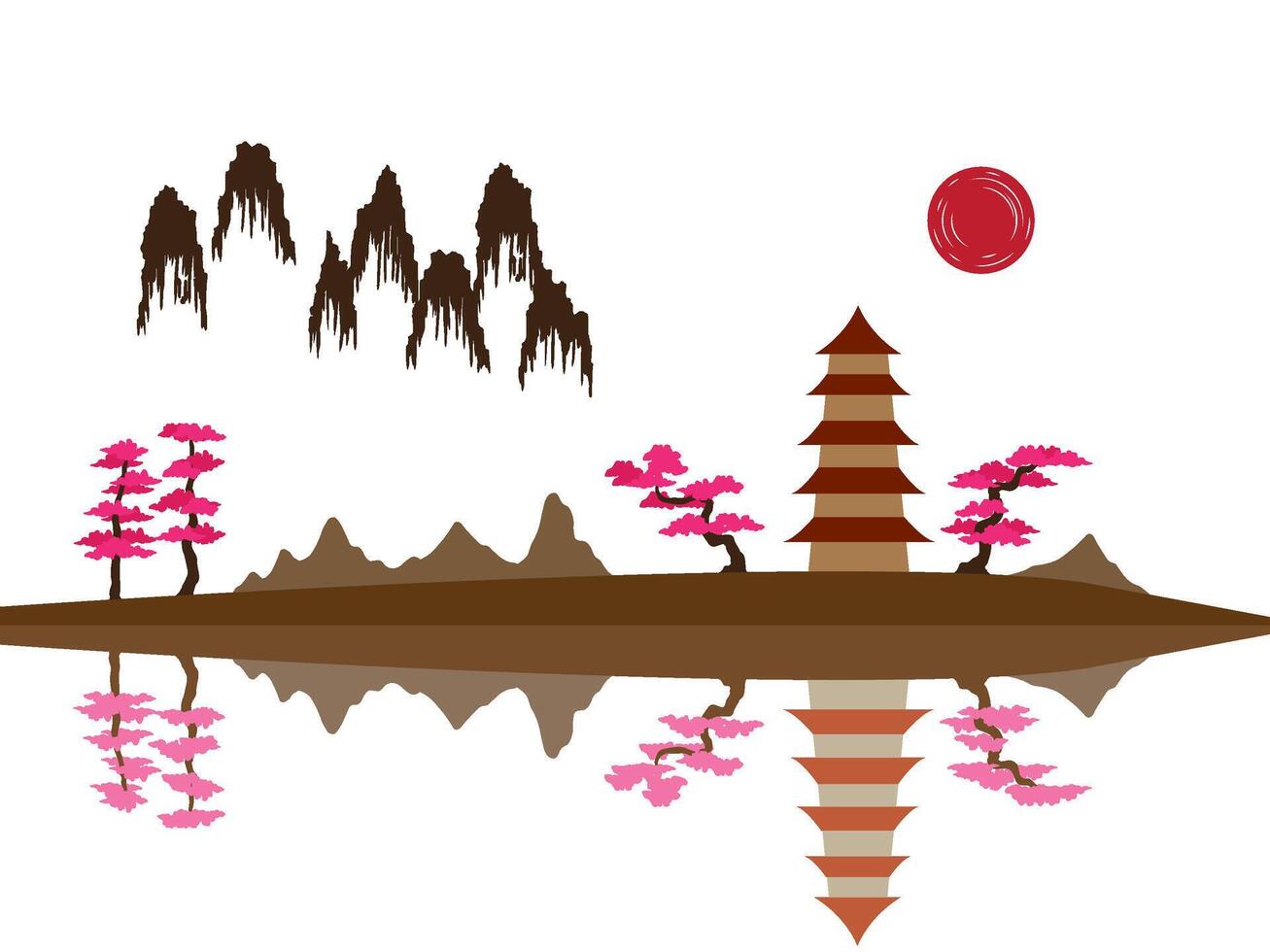 Landscape Lake Mountain with white background vector