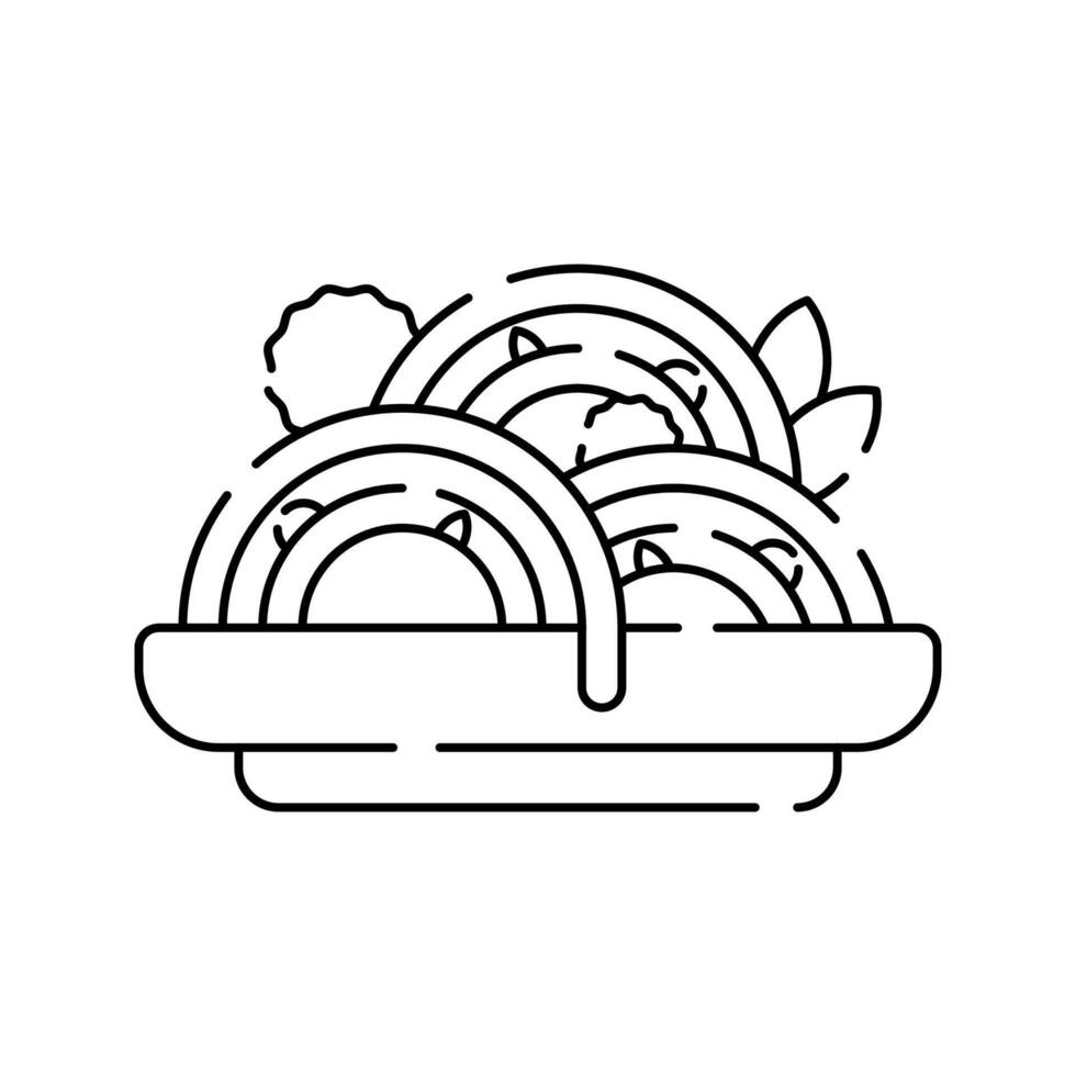 Spaghetti Icon Outline Style, plated spaghetti with garnish, suitable for restaurant logos and promotional materials. vector