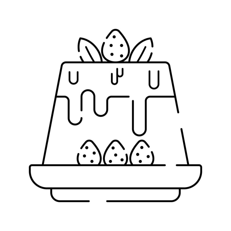 Tiramisu Icon Outline Style, layered dessert with strawberries, ideal for bakery branding and food illustrations. vector