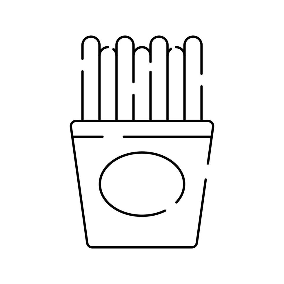 French Fries Icon Outline Style, crispy fries in a carton, suitable for fast food branding and snack promotions. vector
