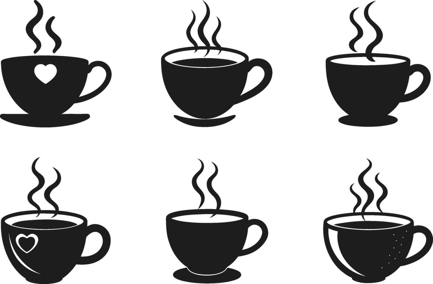 Set of Steaming Coffee Cup Silhouettes - Illustration for Cafe and Beverage Designs vector