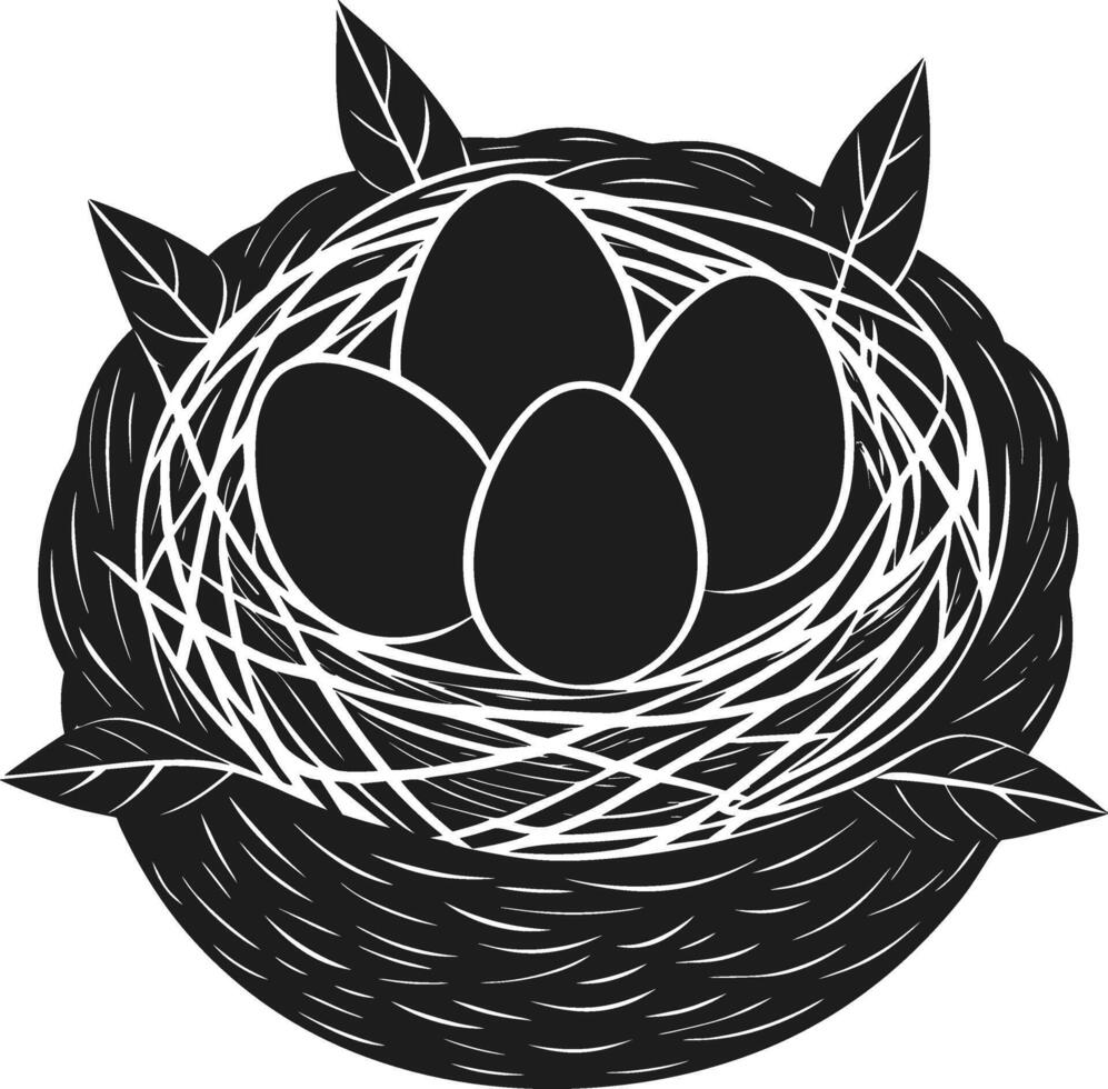 A Bird Nest with Eggs Silhouette - A Spring Nature Illustration vector