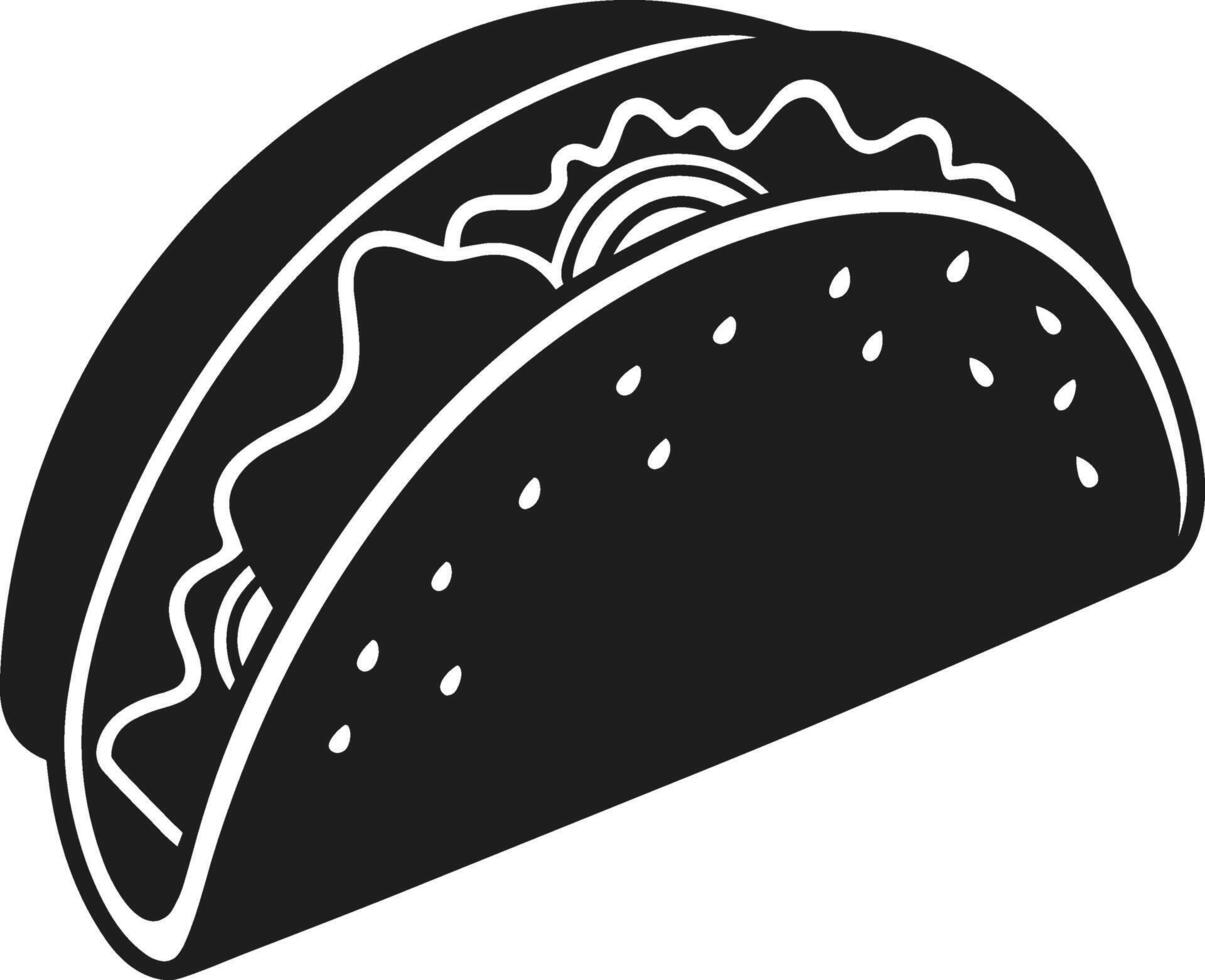 Mexican Taco Silhouette - Black Food Icon with Detailed Filling vector