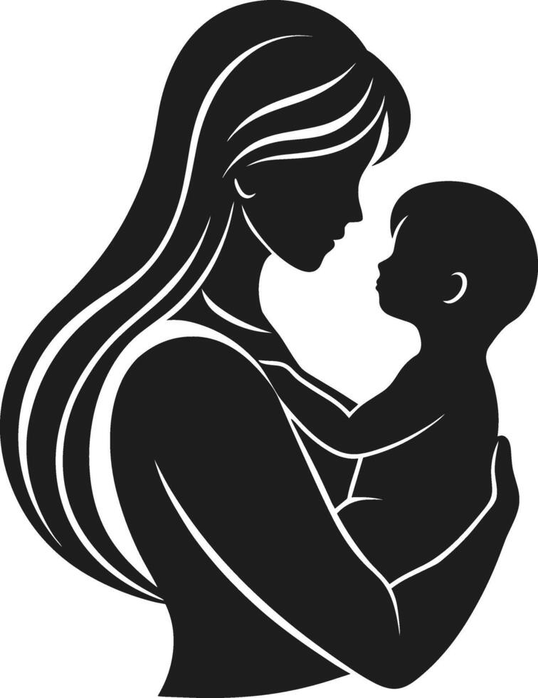 Mother and Baby Silhouette - Loving Mom Holding Child Illustration vector