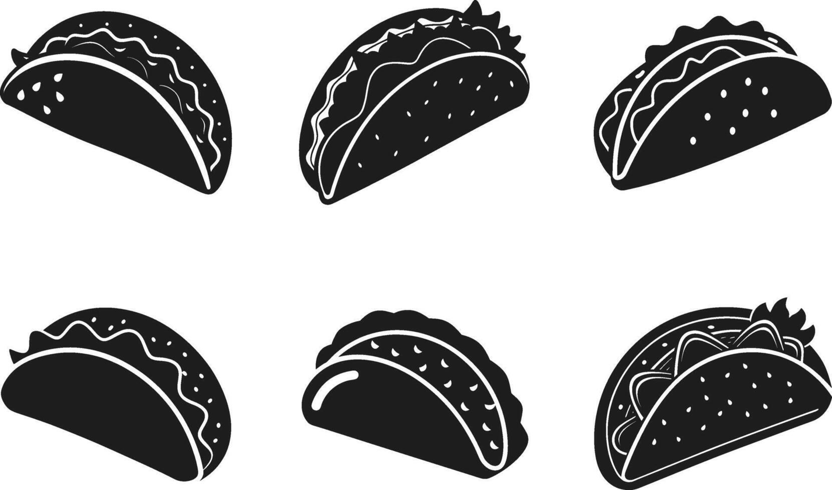 Set of Taco Icons - Black Silhouette Mexican Food Illustration vector
