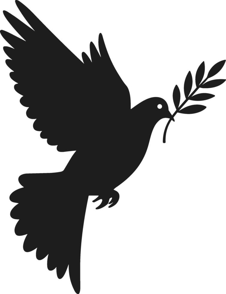 Flying Dove Silhouette with Olive Branch Illustration vector
