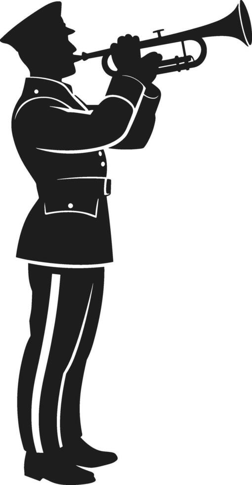 Silhouette of Military Trumpet Player Standing - Illustration vector