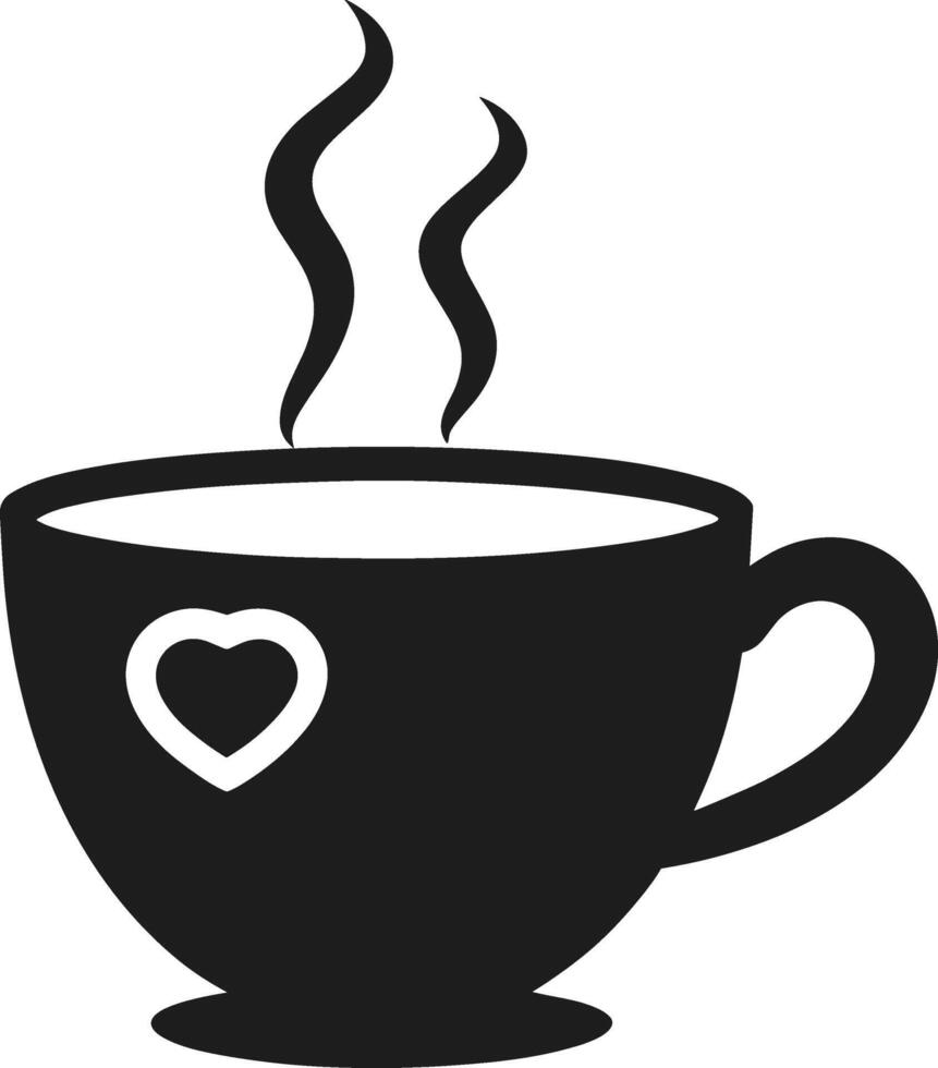 Coffee Cup with Heart Silhouette - Black Illustration of Hot Beverage vector