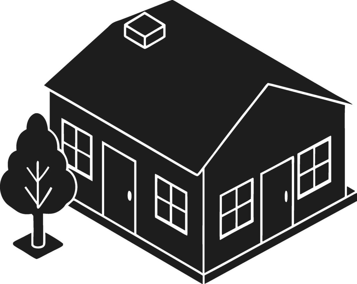 Minimalist Isometric Black House with Classic Architecture vector