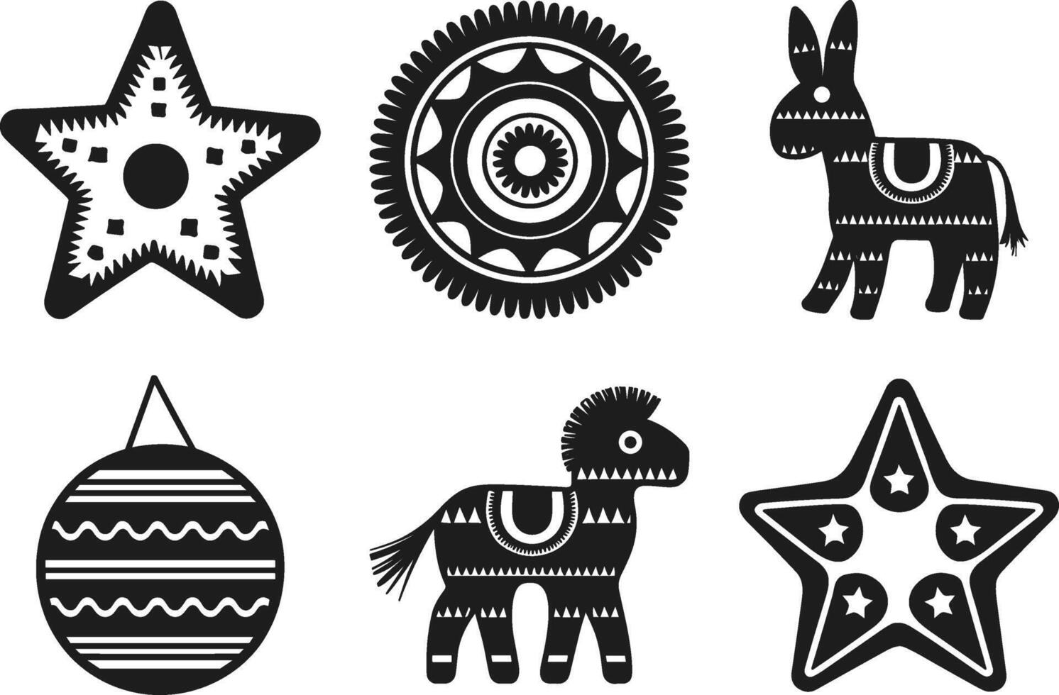 Traditional Mexican Pinata Set - Fiesta Party Decoration Silhouettes vector