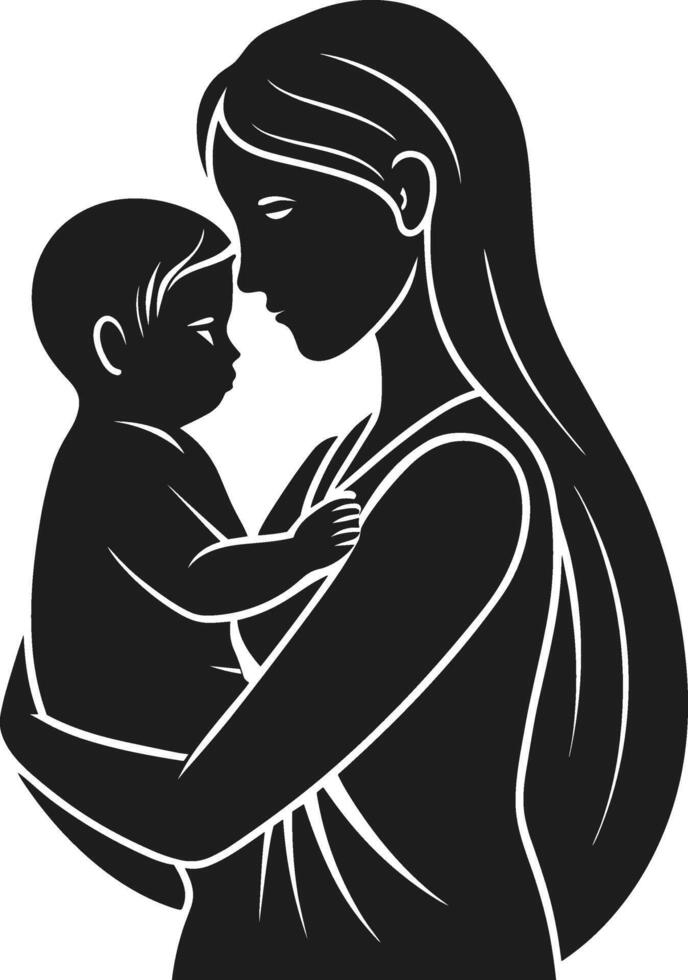 Mother and Baby Silhouette - Tender Love and Affection Illustration vector