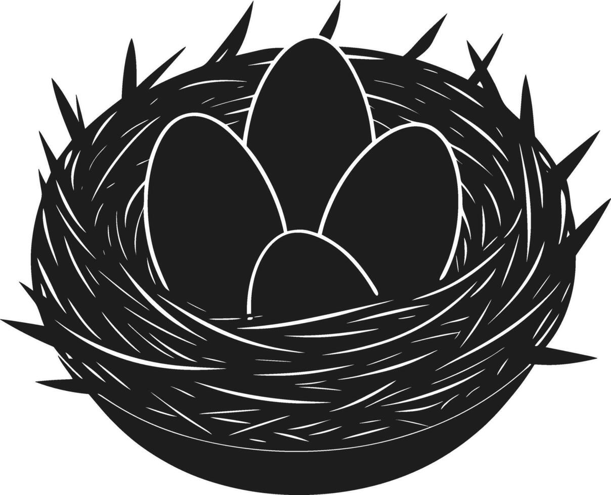 Bird Nest with Eggs Silhouette - Spring Illustration vector