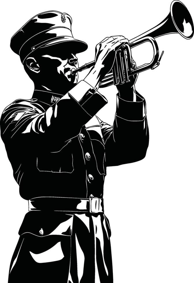 Military Bugler Silhouette - Soldier Playing Trumpet in Uniform vector