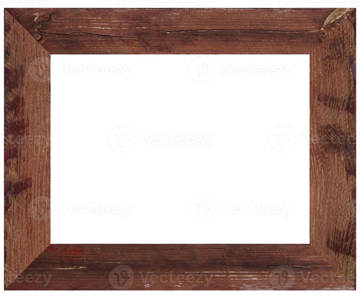 Empty wooden frame made of brown planks on isolated background photo