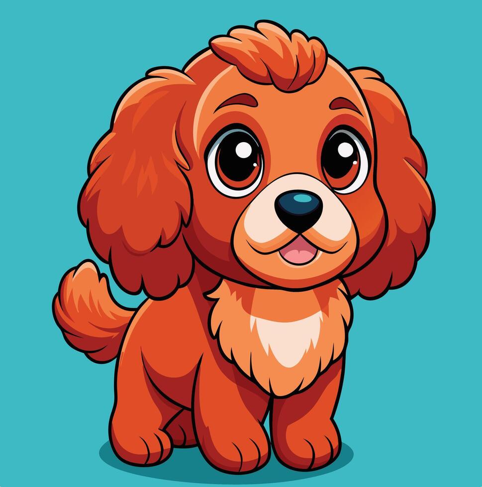 Cute Cartoon Puppy With Big Eyes On A Teal Background Illustration vector