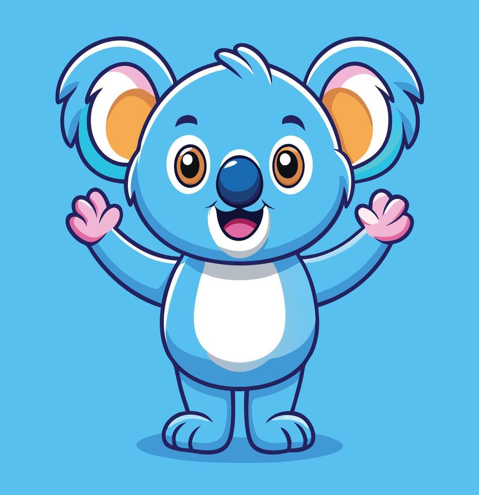 Cheerful Blue Koala Cartoon Character Waving Its Hands On A Light Blue Background vector