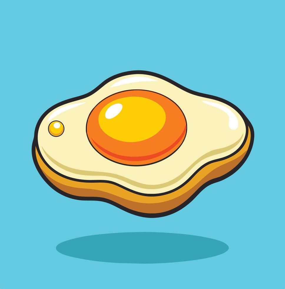 Cartoon Fried Egg Illustration On Light Blue Background Breakfast Food vector