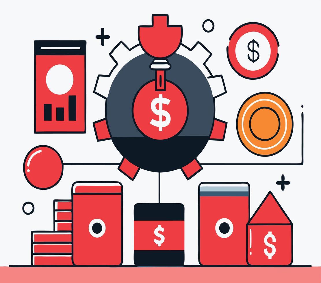 Financial Process Automation Concept With Money Management And Investment Strategy Diagram vector