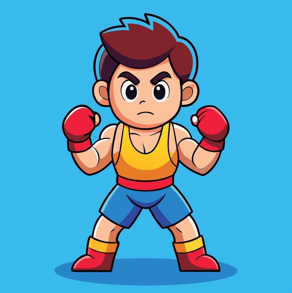 Cartoon Boxer Ready For A Fight Cute Character Illustration Graphics vector
