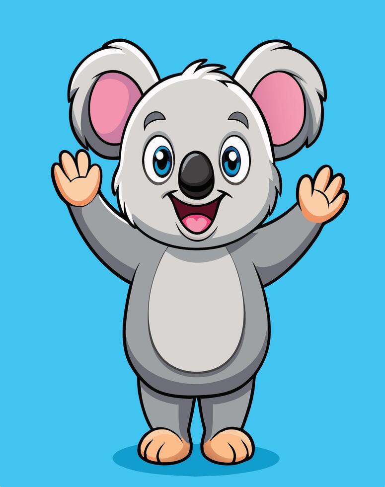 Cheerful Cartoon Koala Waving With Happiness On A Blue Background Illustration vector