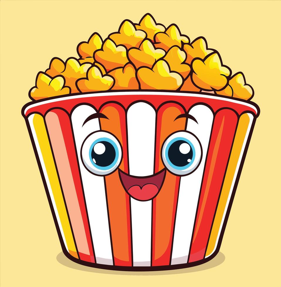 Cute Cartoon Popcorn Bucket Character With Funny Smiling Face Illustration vector