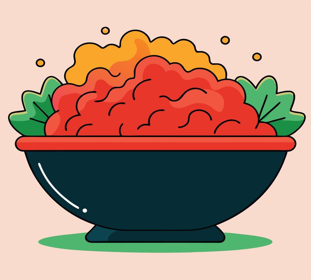 Cartoon Salad Bowl With Tomatoes Lettuce And Cheese Illustration Art Style vector