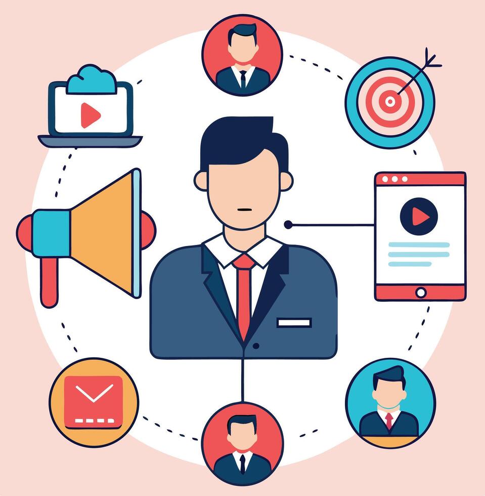 Digital Marketing Strategy With Customer Targeting And Online Media Channels Engagement vector