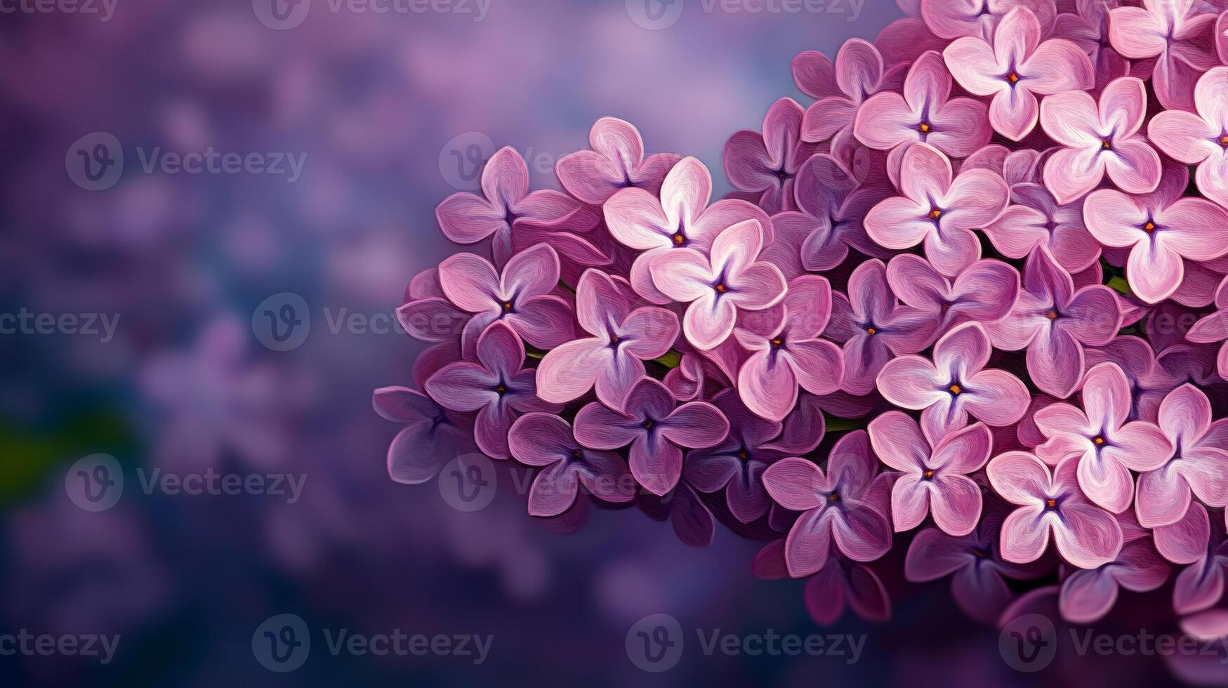 Close up of a bunch of purple flowers. The flowers are in full bloom and are arranged in a way that makes them look like they are in a bouquet. The image has a calming and peaceful mood photo