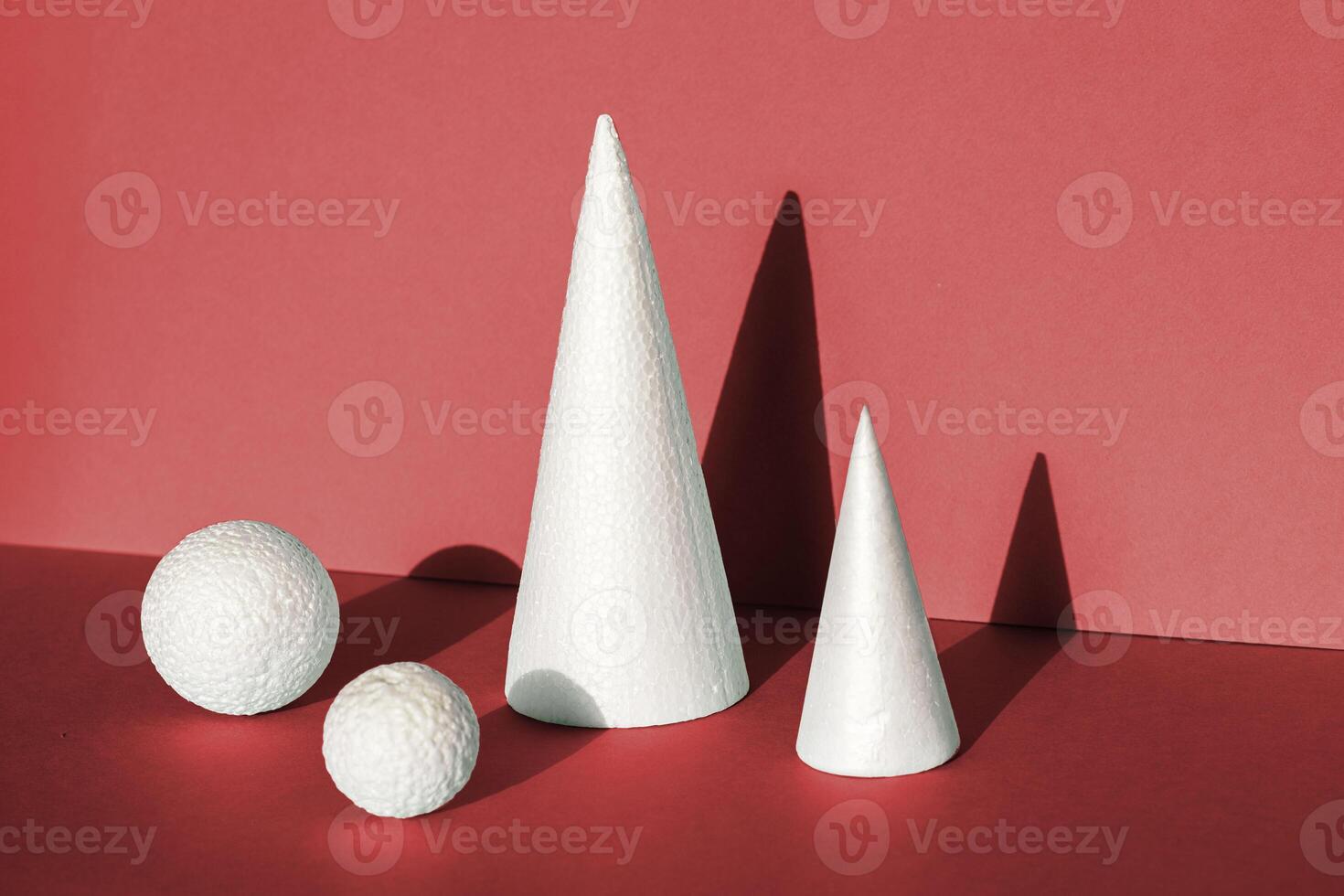 Enchanting Christmas Magic. Mini Trees and Balloons Adorn red Canvas with Holiday Spirit photo