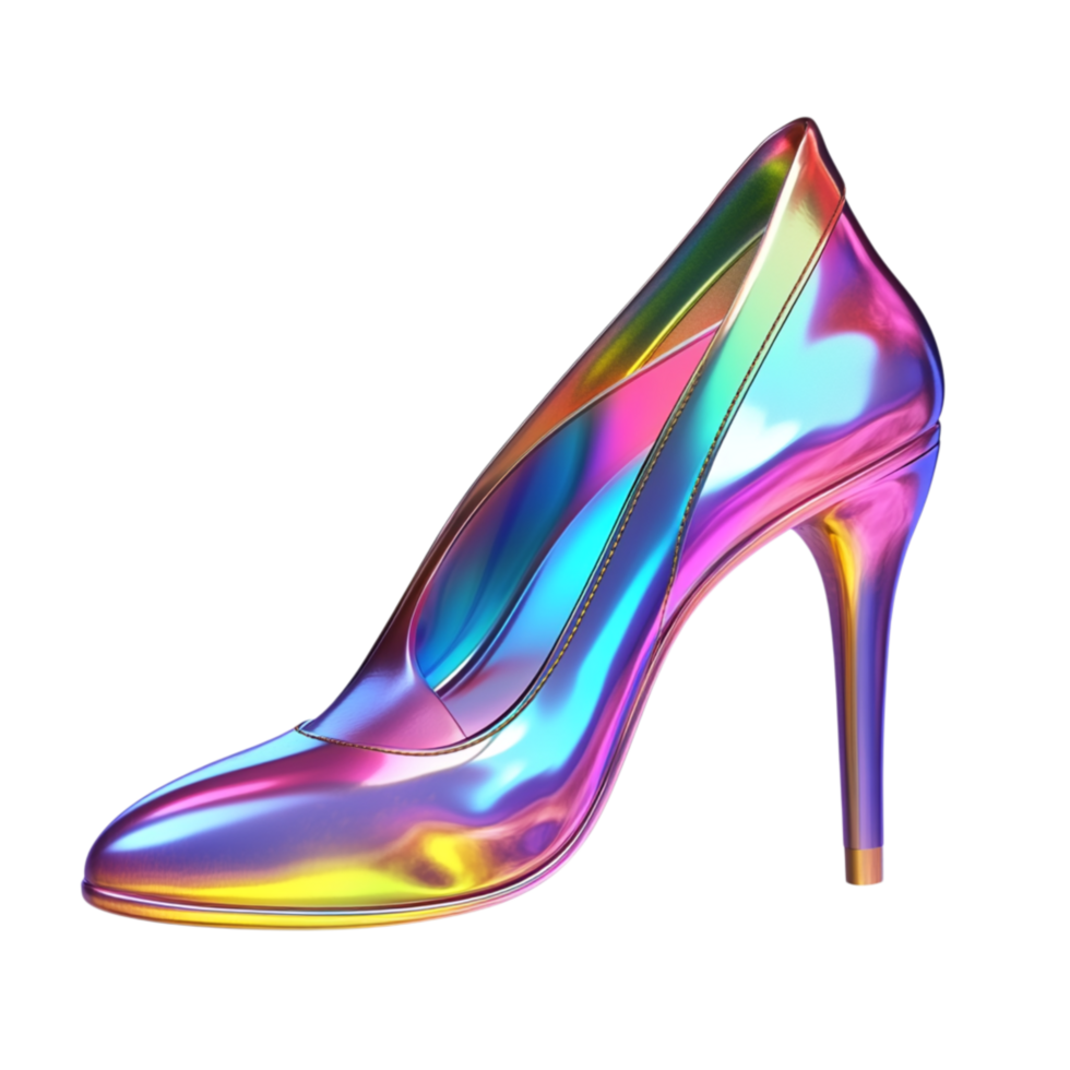 Retro Style Multolor Iridescent Shoe with a Chunky Heel png