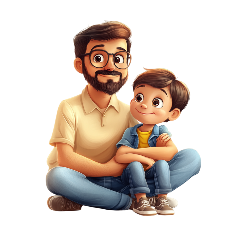Happy Father and Son Sitting on the Floor Smiling Together png