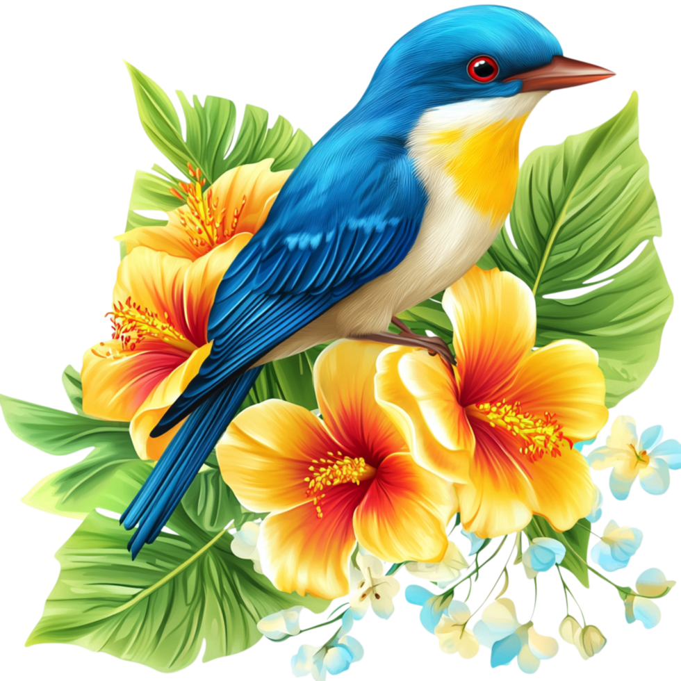 Beautiful Bluebird with Exot Floral in a Natural Scene png