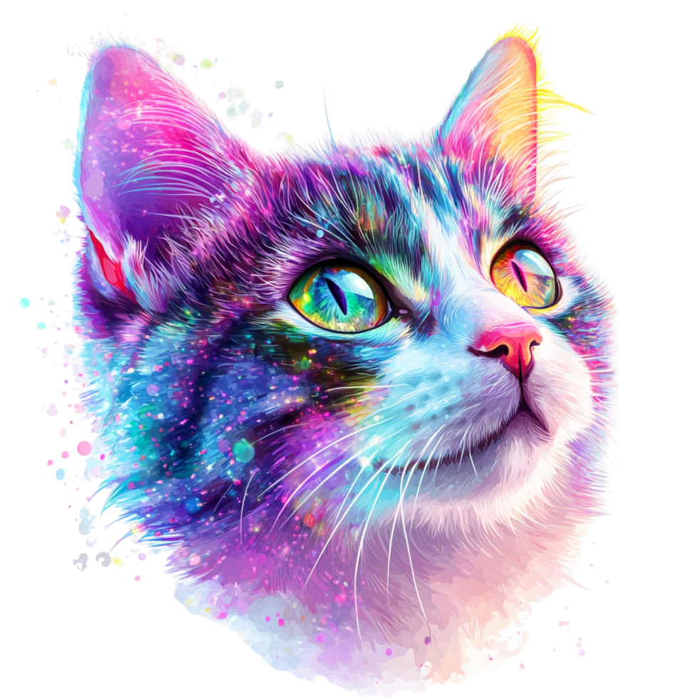 Mystal Black Cat with Vibrant Neon Highlights png