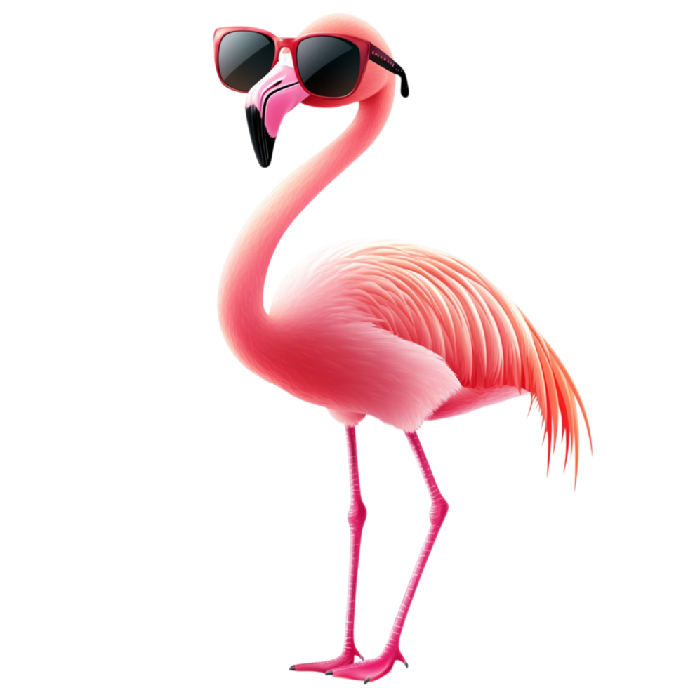 Trendy Pink Flamingo with Dark Sunglasses Standing with a Confident Pose png