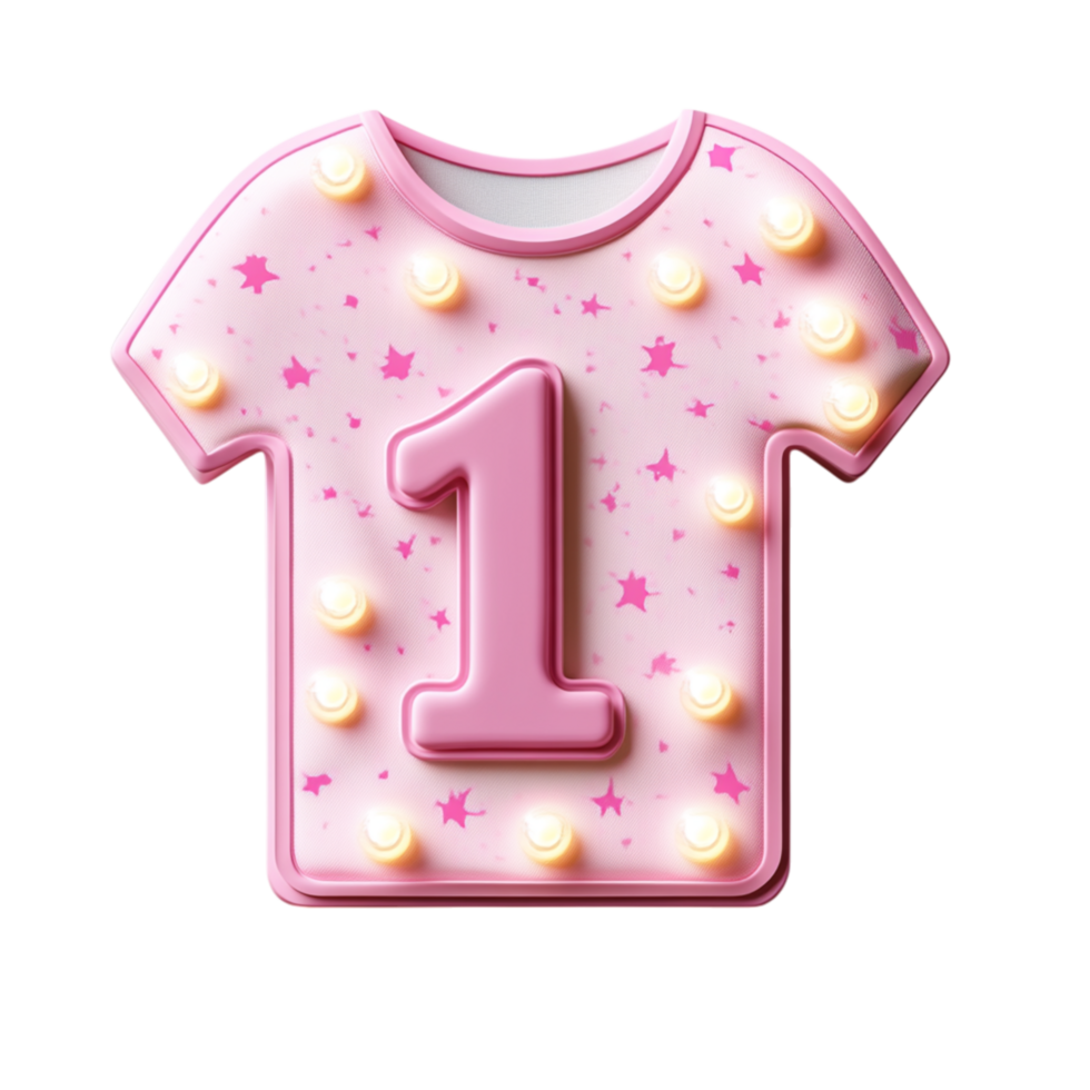 Adorable Pink Baby Shirt with Number One and Soft Glow Effect png