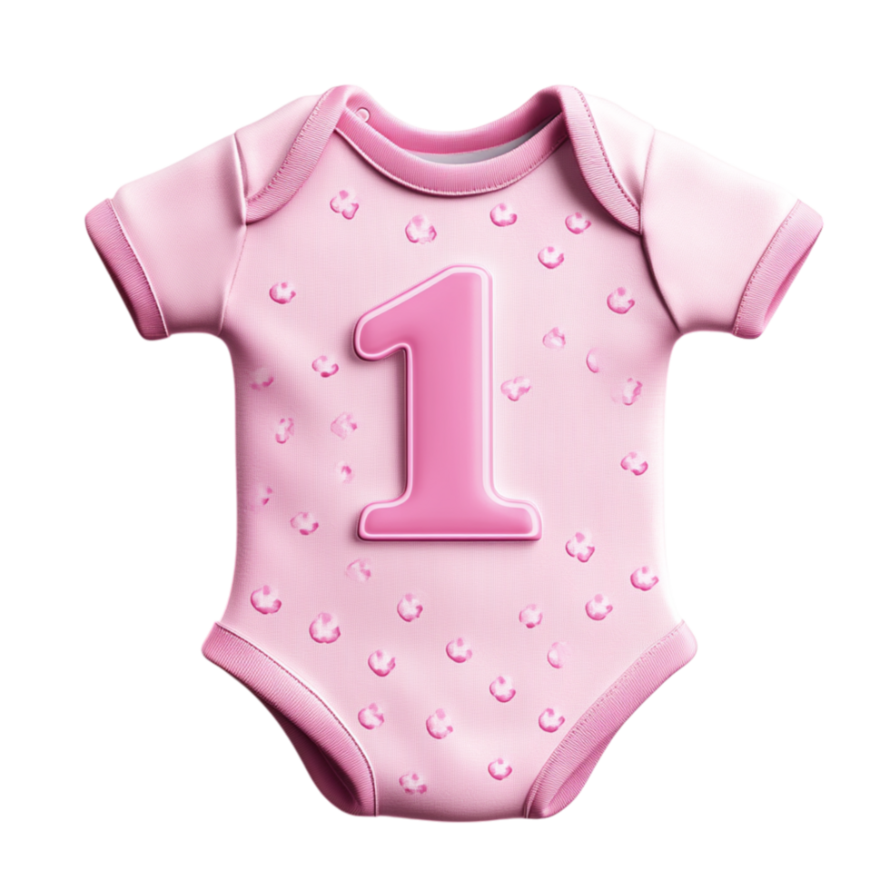 Lovely Light Pink Baby Onesie with Number One and He Pattern png