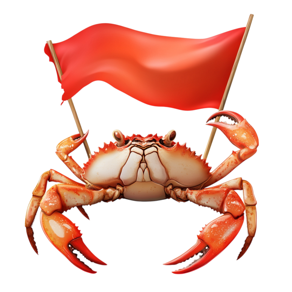 Detailed Crab with Sharp Claws Holding a Red Flag png