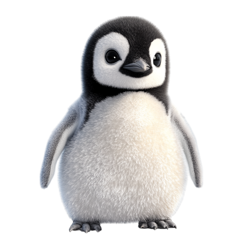 Realistic Baby Emperor Penguin Chick with Soft Gray and White Fur png