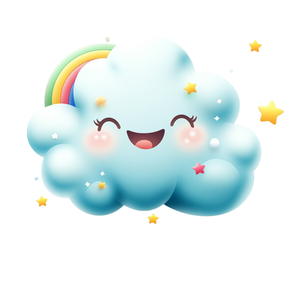 Cute Kawaii Cloud with a Smiling Face and Floating Stars png