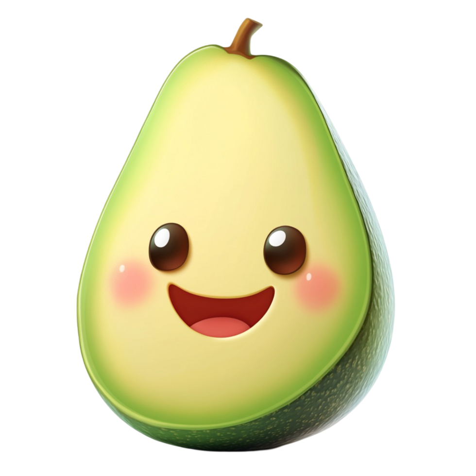 Cute Kawaii Avocado with a Smiling Face and Adorable Expression png